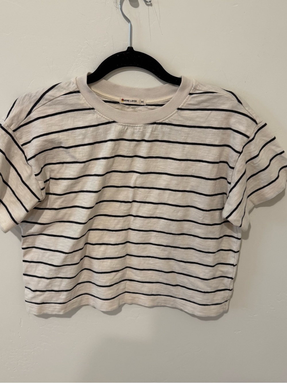 Marine Layer Striped Crewneck Cropped Tee Womens XS Cotton Casual Classic